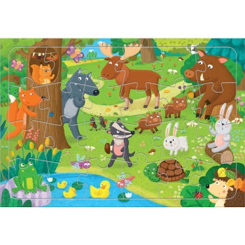 ГеоДом. Пазл листовой на подложке. Лесные животные 24 детали. 21х29,5 см.