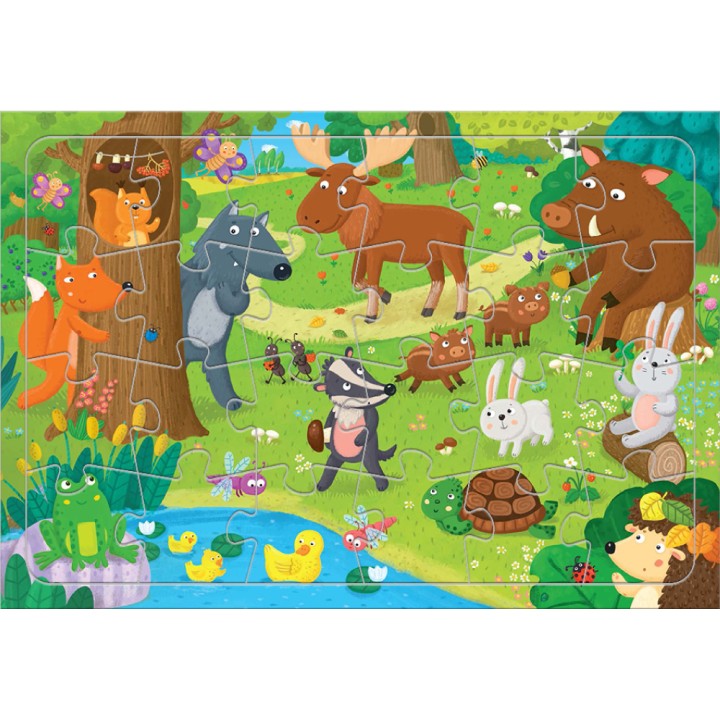 ГеоДом. Пазл листовой на подложке. Лесные животные 24 детали. 21х29,5 см.