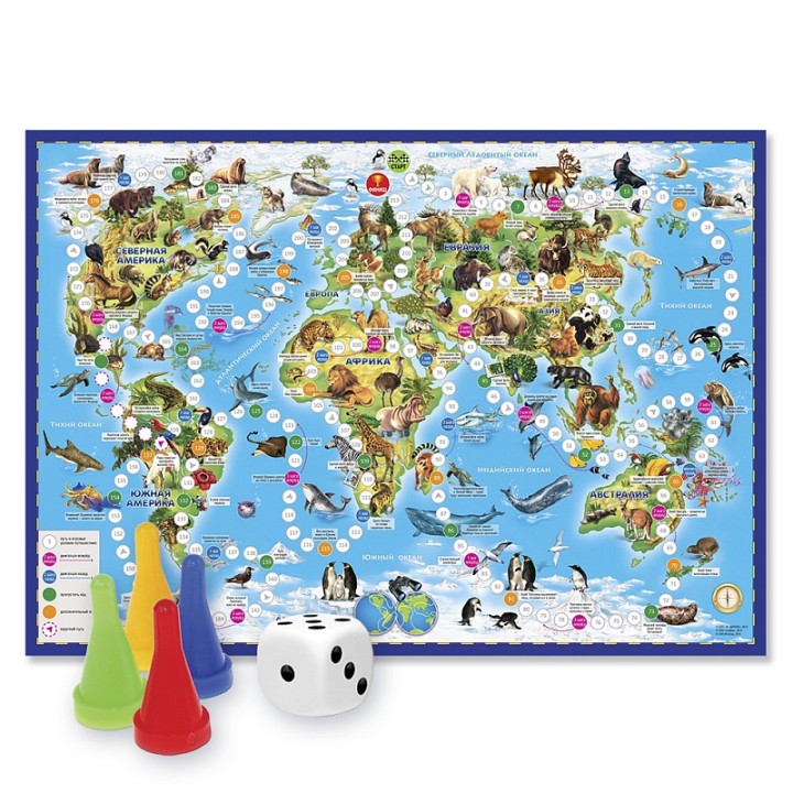 ГеоДом. Игра-ходилка "Животный мир земли" с фишками /200