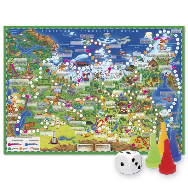 ГеоДом. Игра-ходилка "Путешествие по России" с фишками 59,5*42 см.