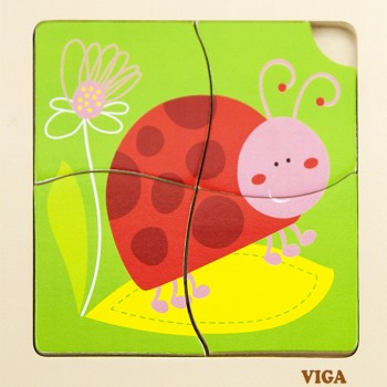 VIGA. 50140 Пазл для малышей"Божья коровка"4 детали,пленка