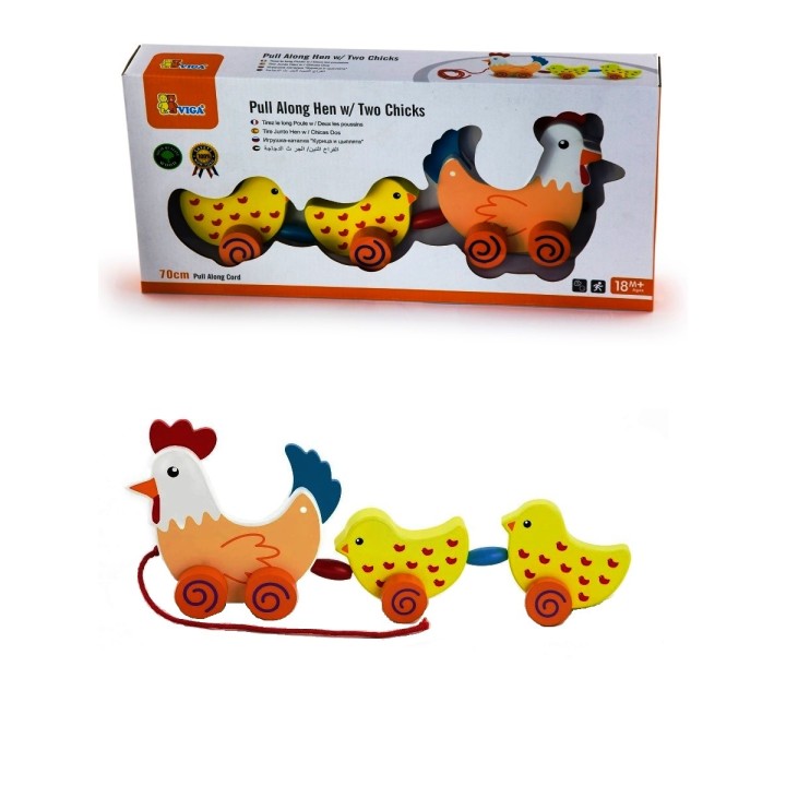 VIGA. 50078 Каталка "Курочка с цыплятами" (42*6,5*19,5)