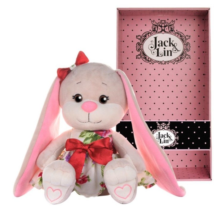 Мягкая игрушка. Зайка Jack&Lin в летнем платье с цветами, 20 см, арт. JL-252-20 (20 х15 х18)