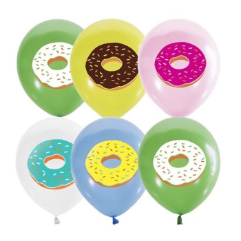 "Пати бум" Шары латексные 30 см Пастель+Декоратор (шелк) 1 ст. 2 цв. рис. "Пончики" 25шт арт.MP 12