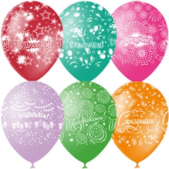 "Пати бум" Шар круглый 30см Пастель+Декоратор (шелк) "Праздничная тематика" 25шт латекс