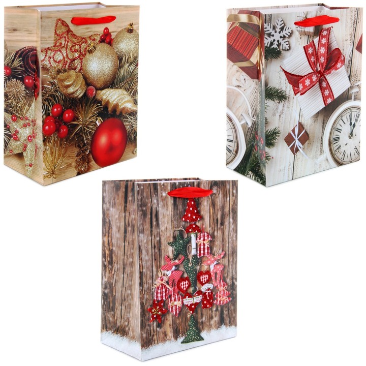 Пакет подарочный "Новогодний" арт.83595 17.8X22.9X9.8 см. ламинированный декор блестки