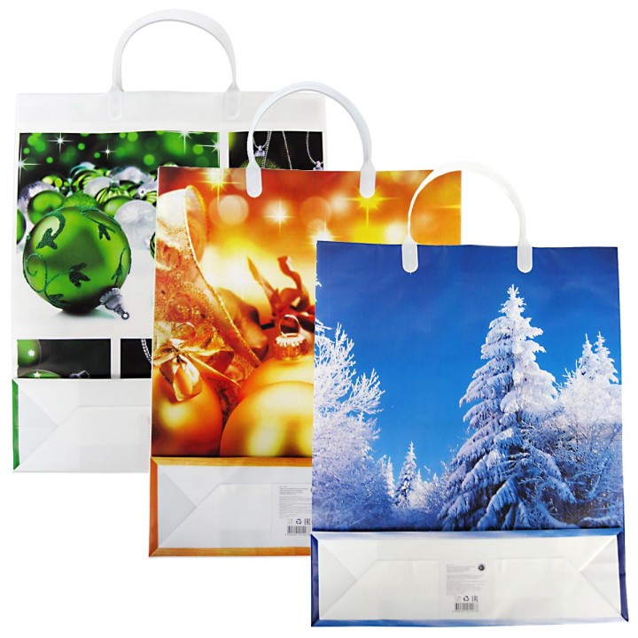 Пакет подарочный "Новогодний" арт.30783 32х40х10 см большой, пластик мягк/12, NY/12